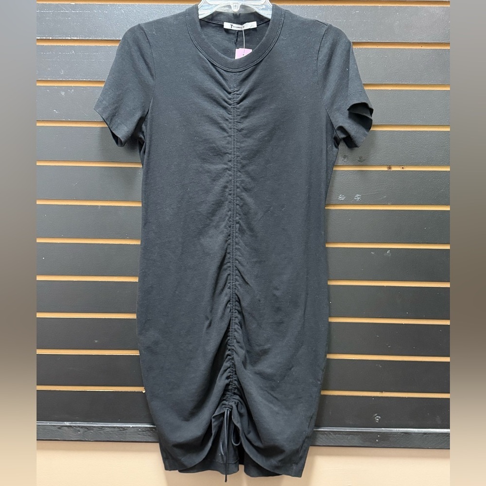 T by Alexander Wang Black Ruched Drawstring T-Shirt Dress XS